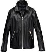 Men's black  genuine lambskin leather jacket for multipal zipper pocket style