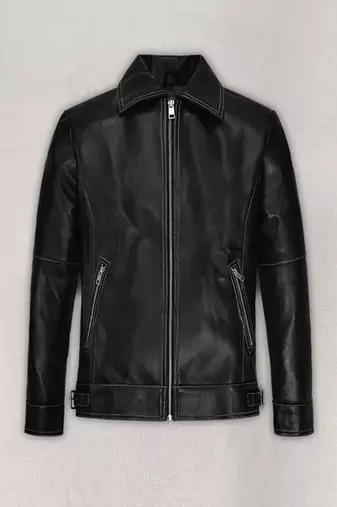 Men's black lambskin leather jackert- zipper details style -zipper style