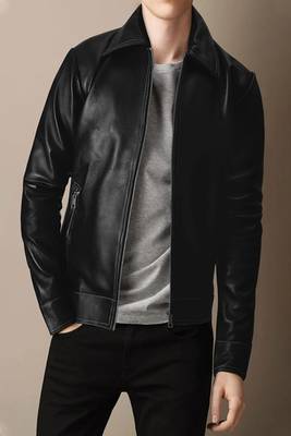 men's black lambskin leather jacket classic zip up style modern refined 3