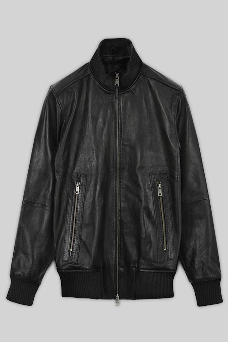 Men's black genuine lambskin leather jacket motorcycle biker casual style