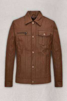 men's brown lambskin leather jacket classic zip up style elite 1