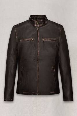 men's brown premium lambskin leather jacket distressed vintage finish 1