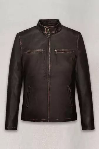 Men’s brown lambskin leather jacket- distressed vintage finish rub-off effect style