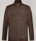 Men’s brown  lambskin leather jacket  two vertical zippered waist pockets