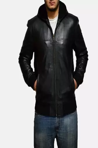 Men’s black lambskin leather jacket- zip & café racer biker  style