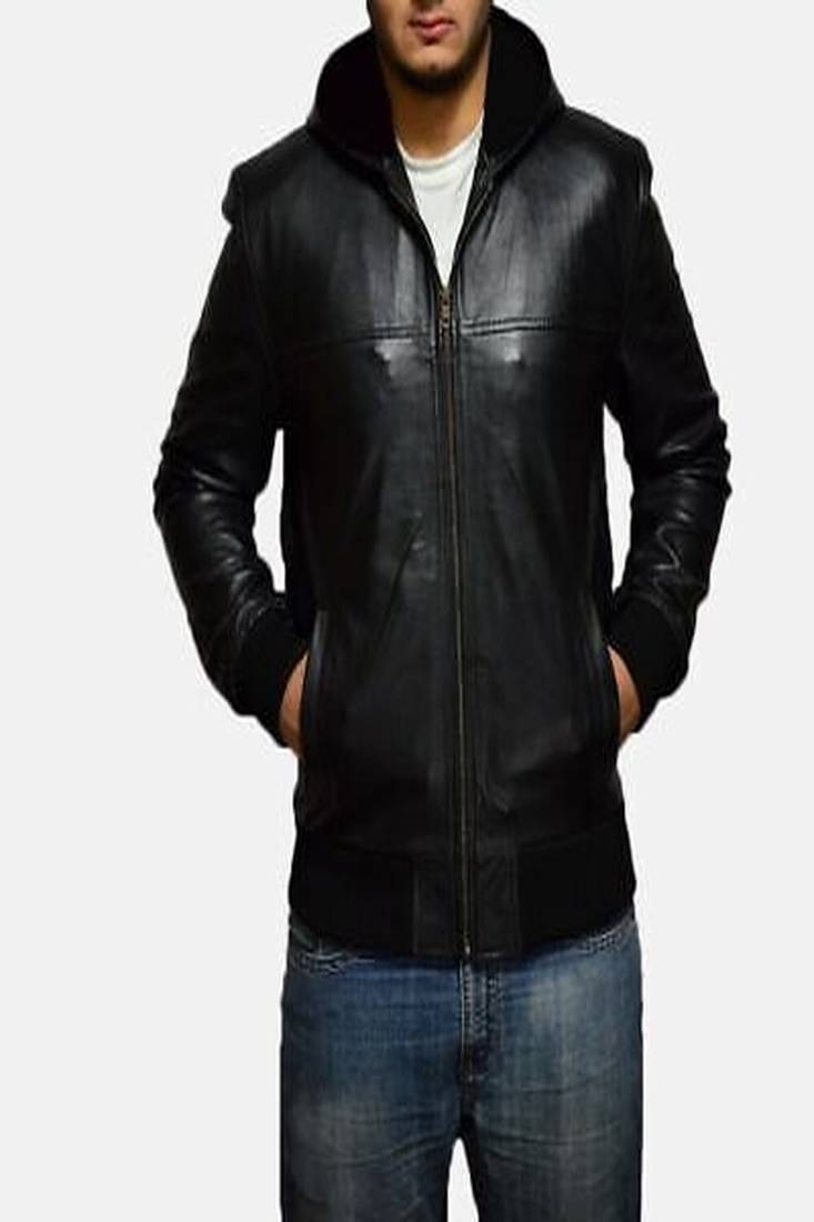 Men’s black lambskin leather jacket- zip & café racer biker  style