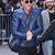 Men’s blue lambskin leather jacket muiltipal cross zip & biker  style