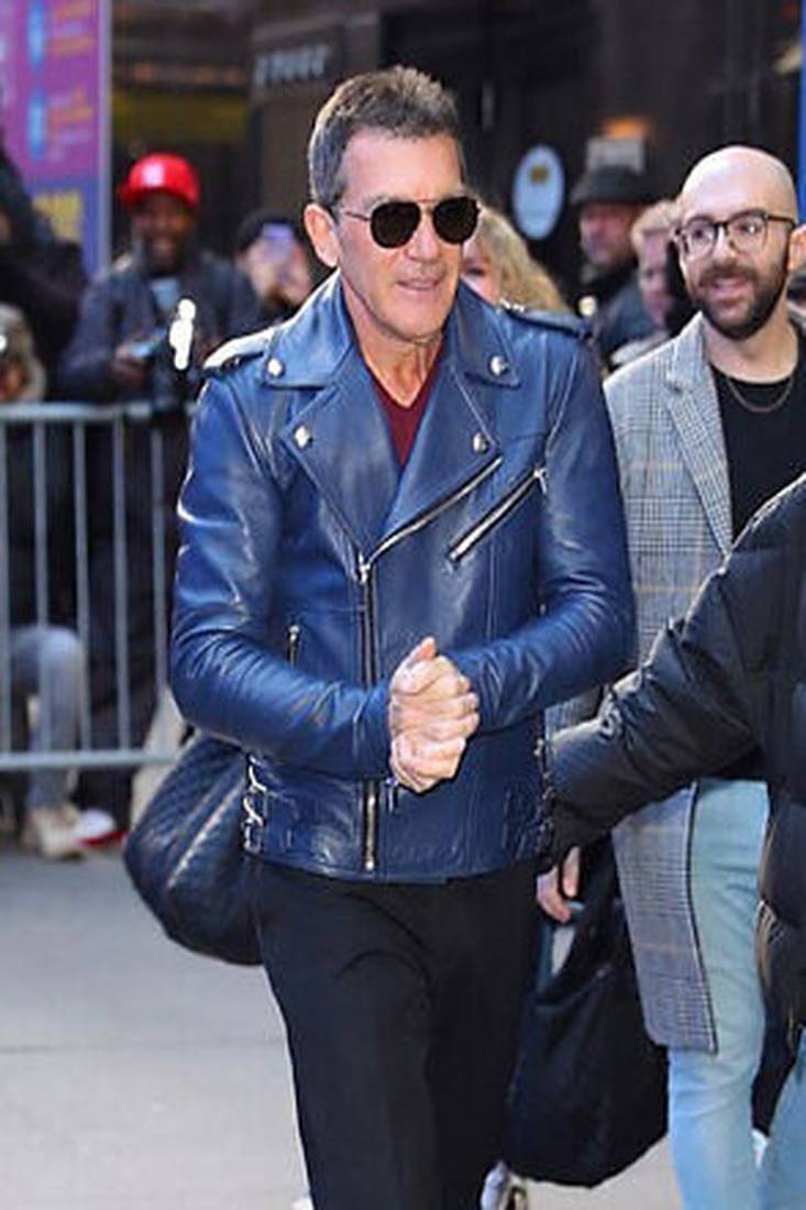 Men’s blue lambskin leather jacket muiltipal cross zip & biker  style