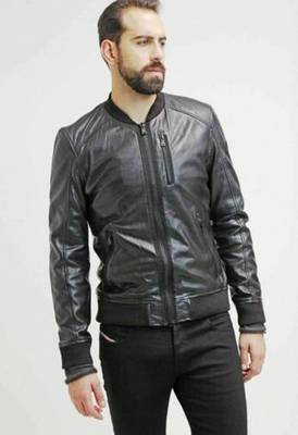 men's black lambskin leather biker jacket classic moto zip style modern authentic 1