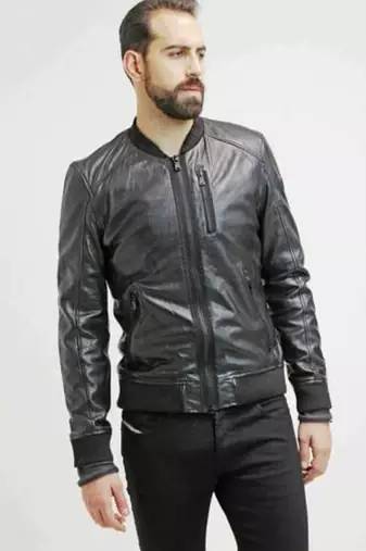 Men’s black  lambskin leather jacket-straight  zip & ribb cuff biker  style