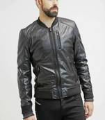 Men’s black  lambskin leather jacket-straight  zip & ribb cuff biker  style