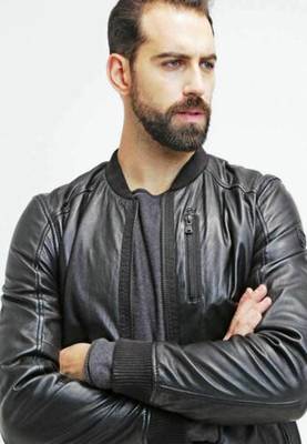men's black lambskin leather biker jacket classic moto zip style modern authentic 2