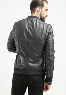 men's black lambskin leather biker jacket classic moto zip style modern authentic 3