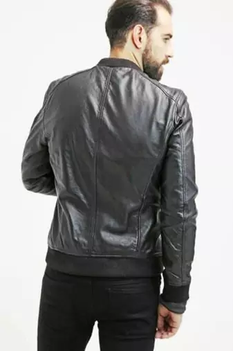 men's black lambskin leather biker jacket classic moto zip style modern authentic