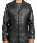 Men’s simple black lambskin leather jacket straight button coat biker  style