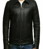 Men's black lambskin leather jacket- straight zipper style