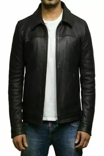 men's black lambskin leather jacket classic zip up style modern elegant
