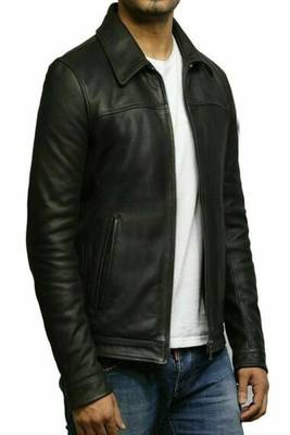men's black lambskin leather jacket classic zip up style modern elegant 3