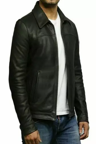 men's black lambskin leather jacket classic zip up style modern elegant