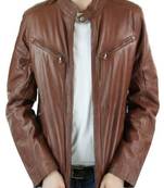 Men’s brown lambskin leather jacket 2 pocket & café racer style