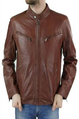 men's brown lambskin leather jacket classic zip up style signature 2
