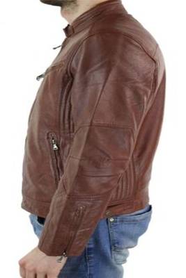 men's brown lambskin leather jacket classic zip up style signature 3