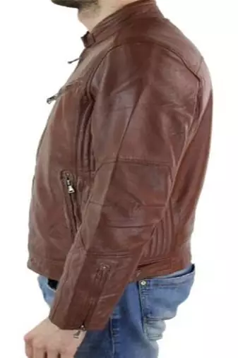 men's brown lambskin leather jacket classic zip up style signature