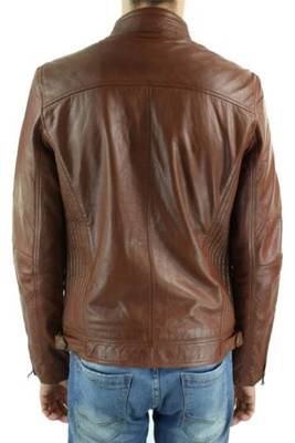 men's brown lambskin leather jacket classic zip up style signature 4