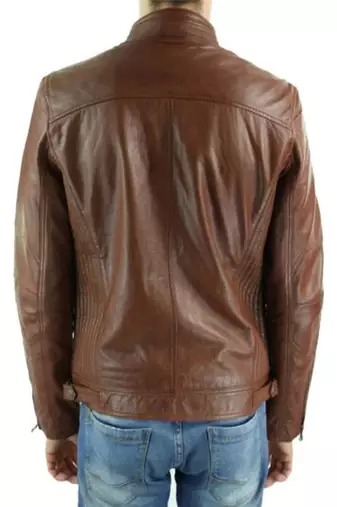 men's brown lambskin leather jacket classic zip up style signature