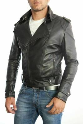 men's black premium lambskin leather jacket asymmetrical zip closure premium 2
