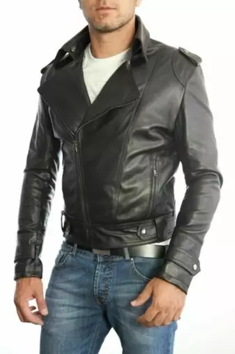 men's black premium lambskin leather jacket asymmetrical zip closure premium