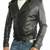 Men’s black lambskin leather jacket - asymmetrical &  belted cuffs style