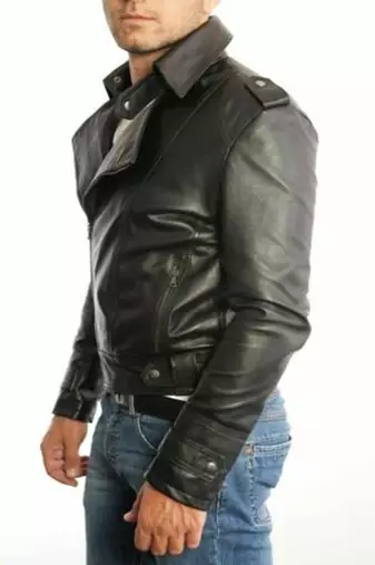 men's black premium lambskin leather jacket asymmetrical zip closure premium