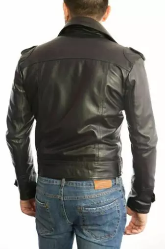 men's black premium lambskin leather jacket asymmetrical zip closure premium