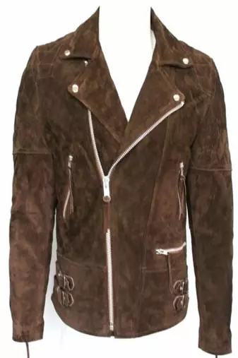 Men’s brown suede genuine lambskin leather jacket-zip & button quilted hand style