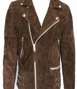 Men’s brown suede genuine lambskin leather jacket-zip & button quilted hand style