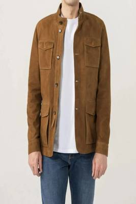 men's brown suede leather jacket classic zip up style refined 1