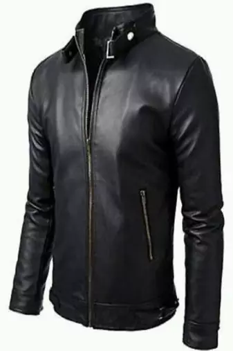Men’s black lambskin leather jacket- café racer  style