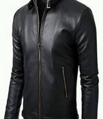 Men’s black lambskin leather jacket- café racer  style