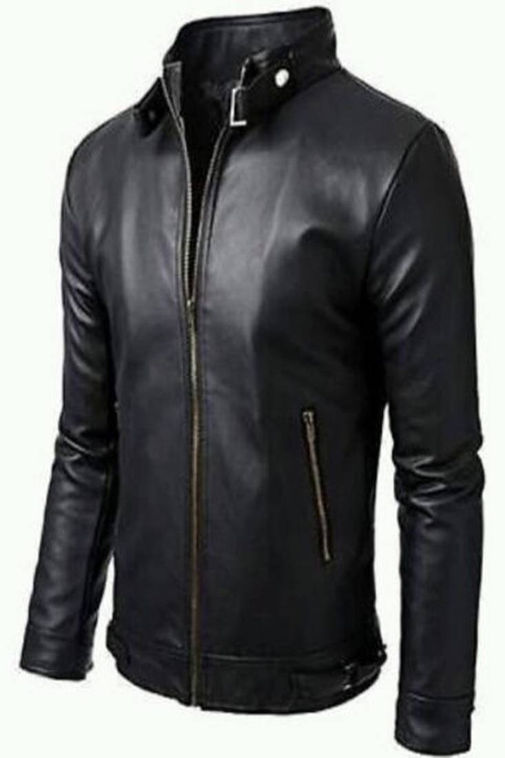 Men’s black lambskin leather jacket- café racer  style