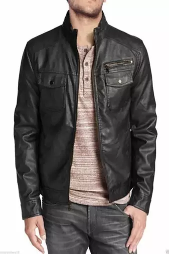 Men's black genuine lambskin leather jacket- straight zip & 2 pocket  style