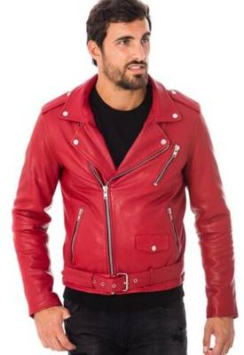 men's red lambskin leather biker jacket classic moto zip style exclusive 2