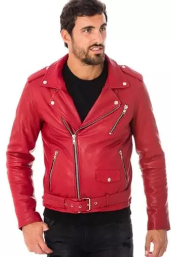 men's red lambskin leather biker jacket classic moto zip style exclusive