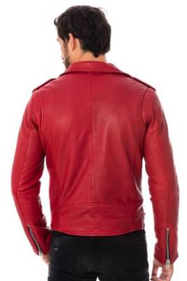 men's red lambskin leather biker jacket classic moto zip style exclusive 3