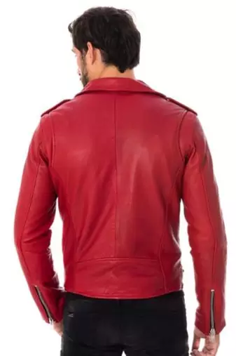 men's red lambskin leather biker jacket classic moto zip style exclusive
