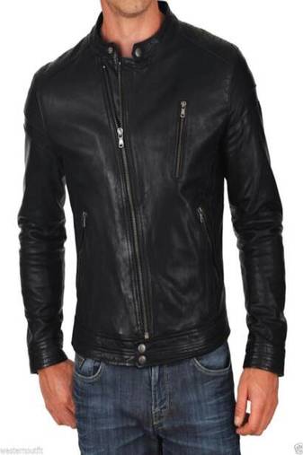 men's genuine lambskin leather biker jacket classic moto zip style authentic advanced