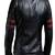 men's black lambskin leather jacket- 2  red strips  & zipp style