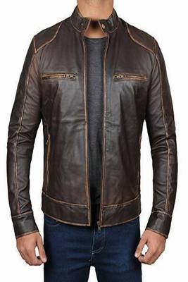 men's brown premium lambskin leather jacket distressed vintage finish premium 1