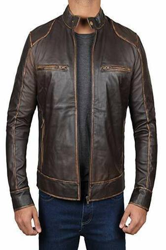 men's brown premium lambskin leather jacket distressed vintage finish premium