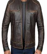 men's brown premium lambskin leather jacket distressed vintage finish premium